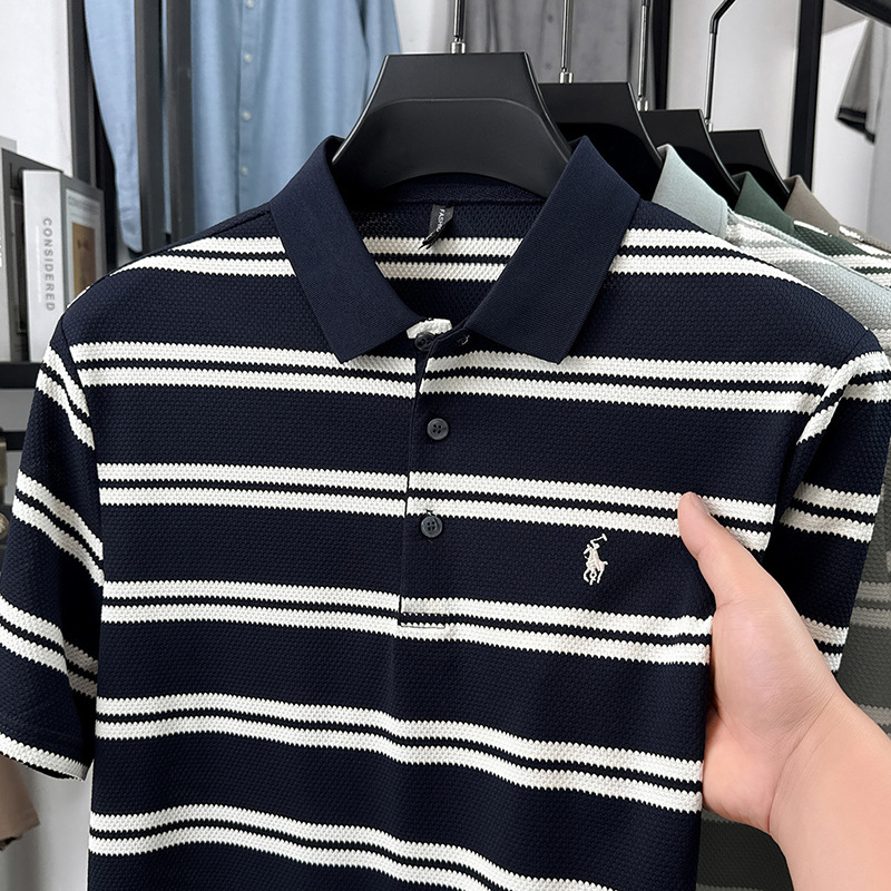 2026 Summer New Foreign Trade Style Pineapple Stripe Light Luxury Business Zipper Embroidered Polo Shirt 2026 Summer New Foreign Trade Style Pineapple Stripe Light Luxury Business Zipper Embroidered Polo Shirt