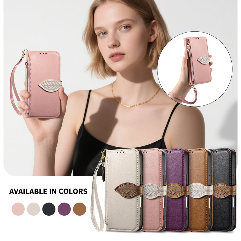 Suitable for iPhone Apple 18, Leaf-Patterned Fresh Flip Phone Leather Case, 15 Crossbody Long Strap, 18 Phone Case Suitable for iPhone Apple 18, Leaf-Patterned Fresh Flip Phone Leather Case, 15 Crossbody Long Strap, 18 Phone Case