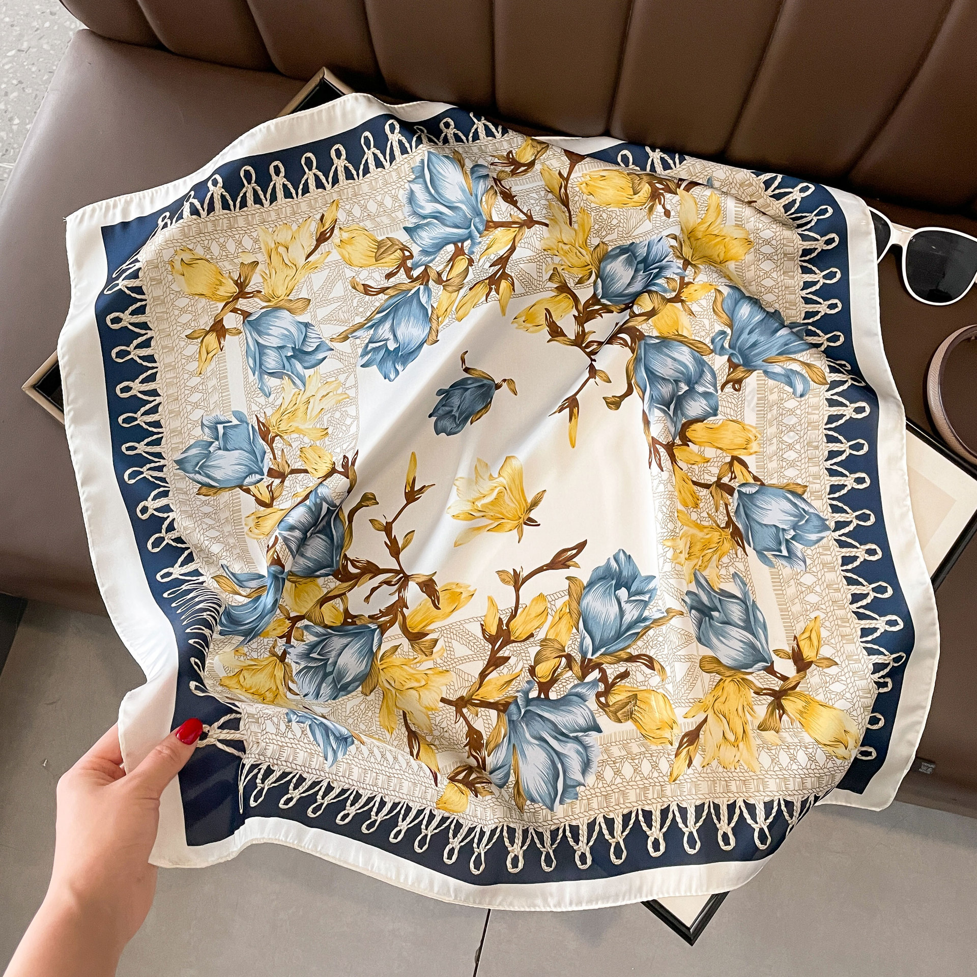 62g Weight Silk Scarf Classification Holiday, Daily Occasion Polyester Material Flower Pattern Spring&Summer Season Women's Gender Elegant, Korean Style Style Women's Elegant Korean Style Flower Polyester Silk Scarf 3
