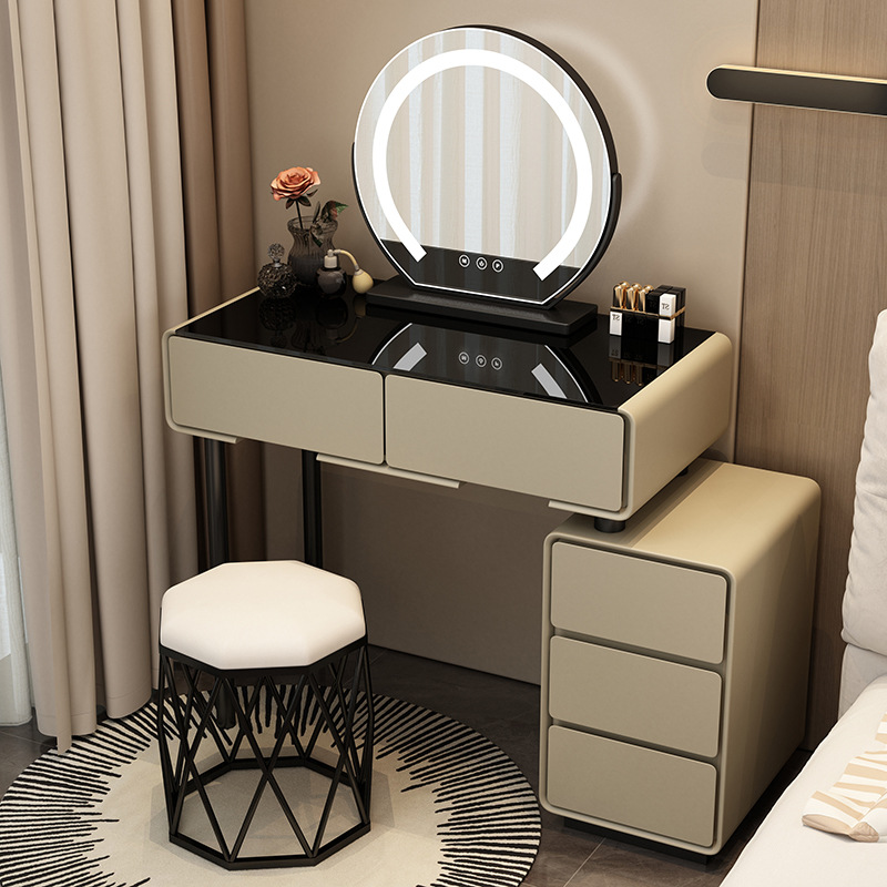 Tocador para el hogar Mesa de pizarra de roca simple con cajones Mesa de tocador de gran capacidad Mueble de almacenamiento junto a la cama Mesa de maquillaje integrada