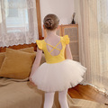 儿童舞蹈服女童练功服黄色夏季吊带练功服中国舞幼儿芭蕾舞裙套装