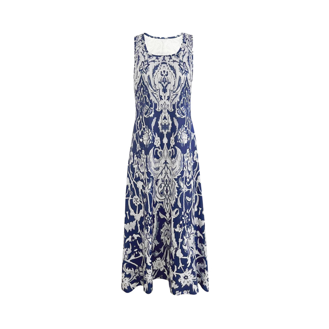 2025 Cross-Border Foreign Trade Bohemian Printed For Women, Summer Fashionable Elegant Round Neck Sleeveless Long Dress_ecoleips.com