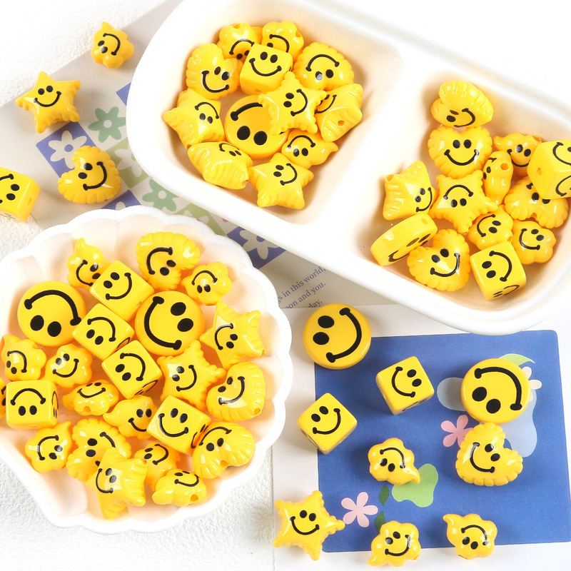 黄色爱心星星圆形花朵笑脸串珠DIY手工饰品手机链项链饰品配件|undefined