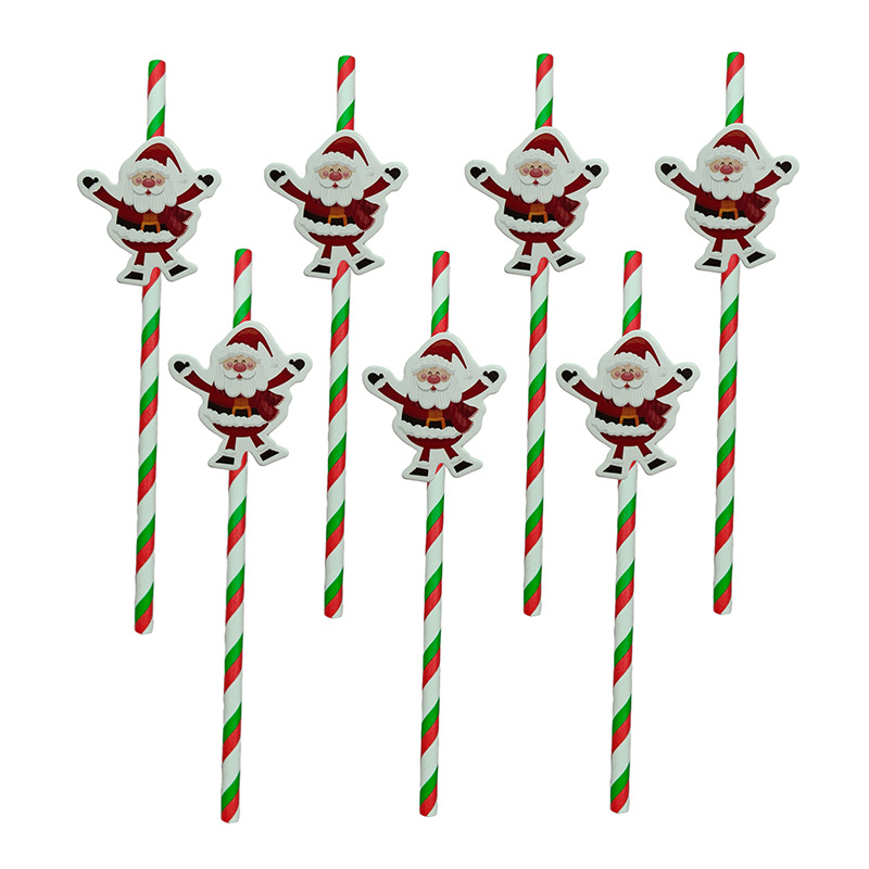 Papá Noel de fiesta de Navidad transfronteriza paja desechable postre pastel cóctel paja decorativa