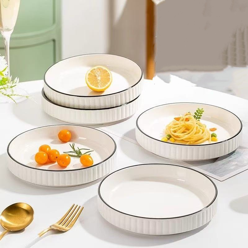 Plato de platos de cerámica doméstica plato de sopa creativo de estilo nórdico plato de platos de platos de platos de color bajo platos de platos de estilo americano profundo image 1