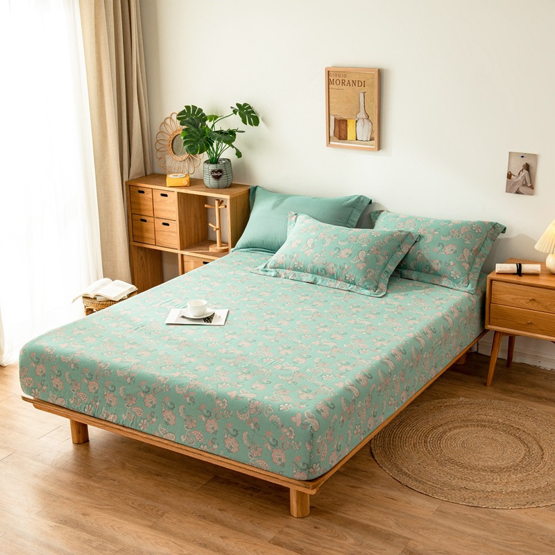 Class ACotton Yarn-dyed Double-layer Yarn Single Product Fitted Sheet European Style Solid Color Simmons Bed Cover Protective Cover Dust Cover