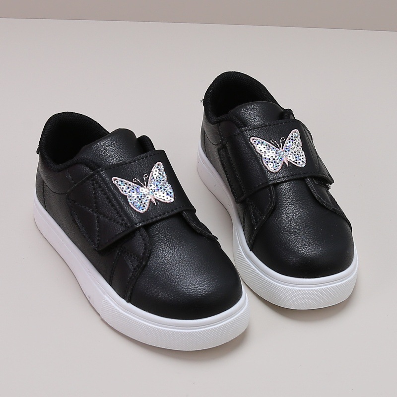 2024 spring girls new fashion butterfly sequins black peas shoes environmental protection foreign trade cross-border supply