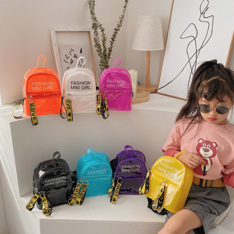 2021 new pattern Korea Version transparent children girl student Shoulders back Beach Bag jelly Book Bag men and women