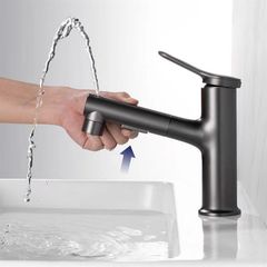 白色抽拉式面盆水龍頭冷熱兩用衛生間洗臉盆洗手盆洗漱台漱口龍頭