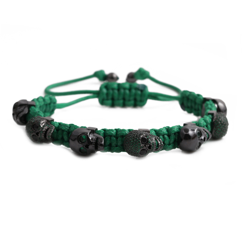 47g Weight Bracelets Classification Housewarming, Anniversary, Business, Wedding, Travel, Birthday, Festival Occasion Copper Material Skull Pattern Unisex Gender Fashion Style Green Color Fashion Skull Adjustable Copper Inlaid Zircon Bracelet 8