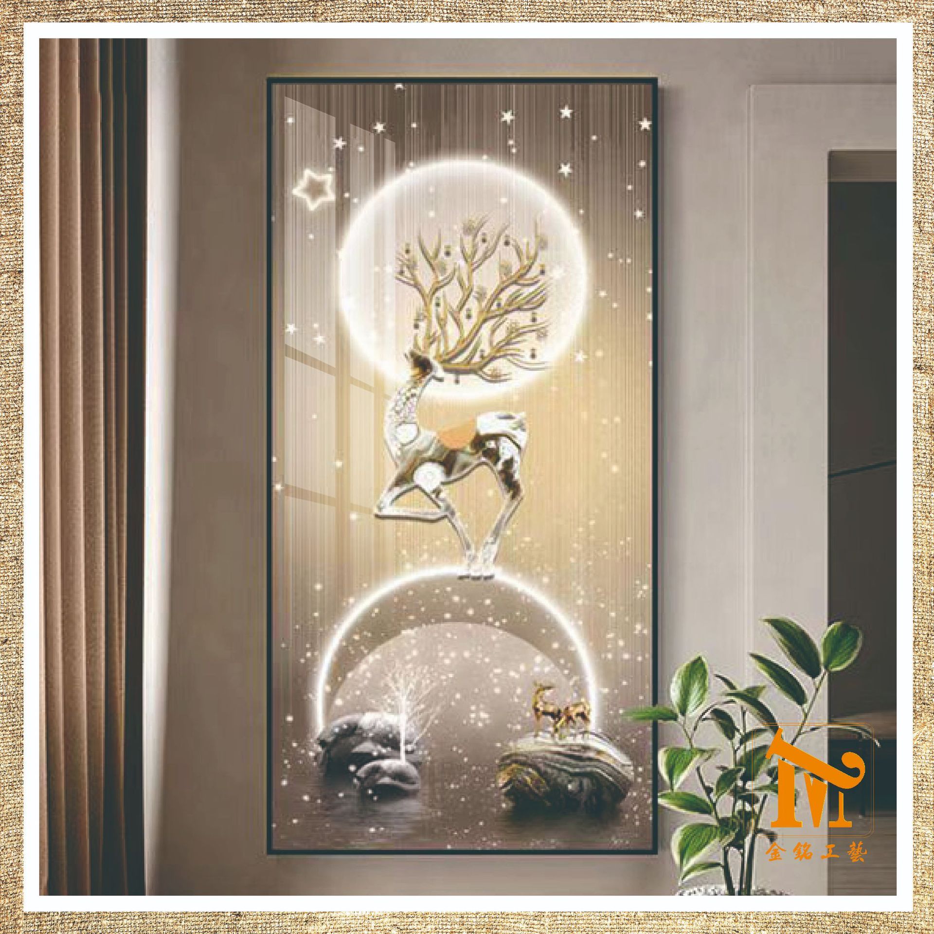 Lujo ligero en la puerta colgante pintura de atrajo Cai Lu pasillo pintura decorativa pasillo escalera mural decoración pintura de luz de diamante cristal