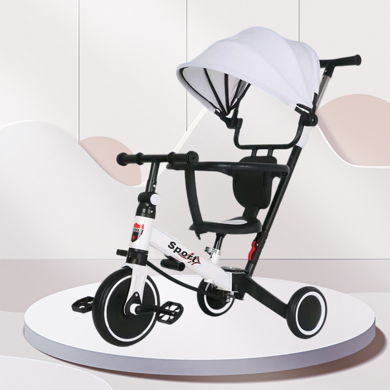Triciclo Multifuncional para Niños de Metal con Empuje de Mano para 1 a 3 Años