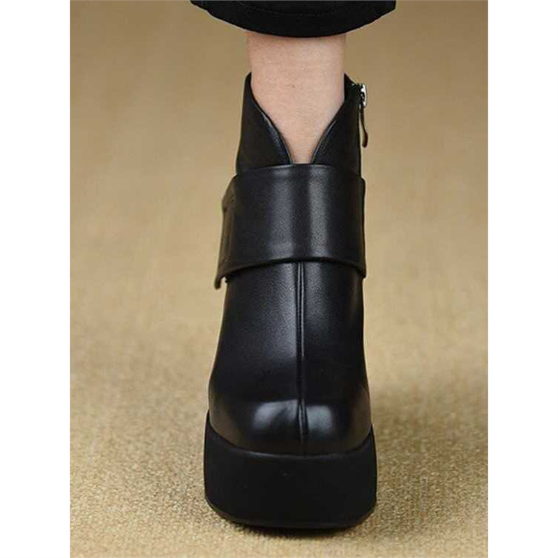 厚底防水台小个子增高短靴复古风松糕底西部靴百搭坡跟高跟时单鞋