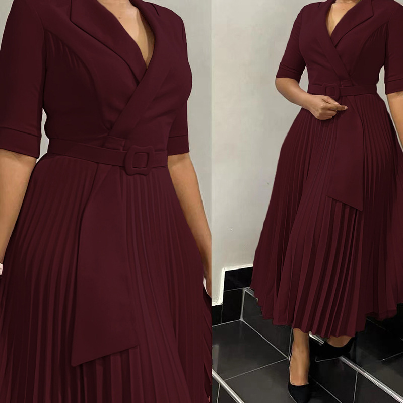 D3291 Foreign Trade Women's Clothing 2024 Autumn Winter New OL Fashion Blazer Collar Pleated Waist Plus Size African_voghion.com