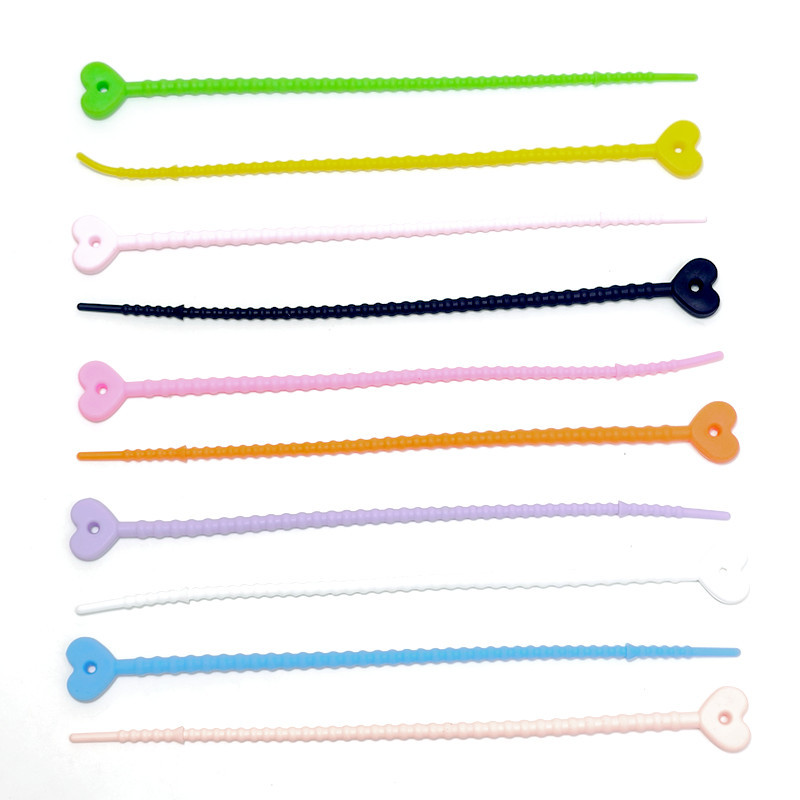 210mm硅胶爱心数据线收纳公仔玩具挂绳可拉伸彩色硅胶扎带