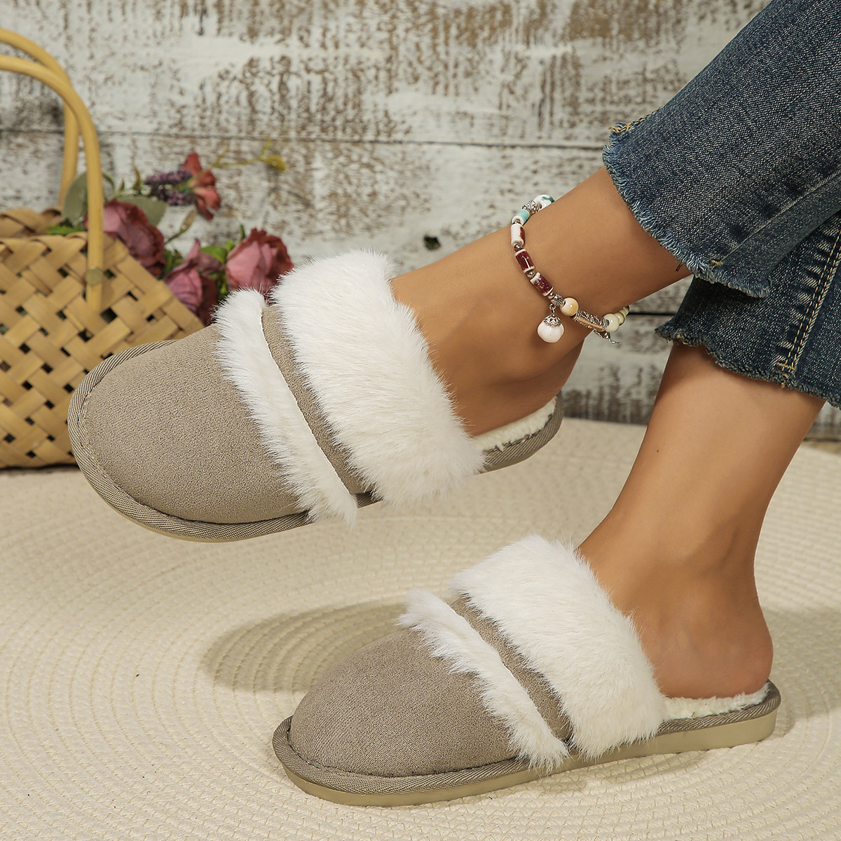 Neu Draußen tragen herbst und winter warme nicht-slip flauschigen hausschuhe für damen_voghion.com