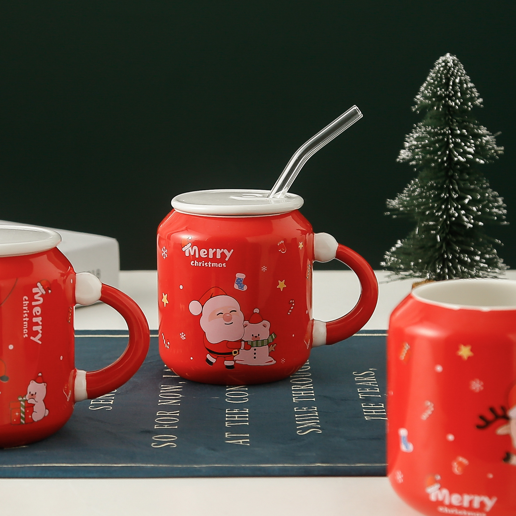 Taza de cerámica de alce creativo de Navidad Taza de agua con forma de lata de red de Internet Actividad de la empresa Regalo de recuerdo Logotipo impreso