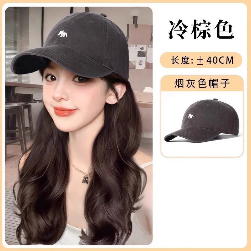 Sombrero peluca en una mujer cabello rizado largo otoño invierno nueva moda pequeño zorro bordado sombrero de béisbol con cubierta de cabello falso