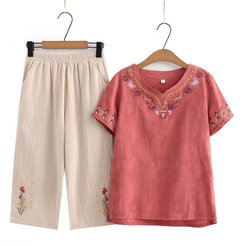 2026 New Cotton and Linen Two-Piece Set for Moms, Comfortable Summer Wear for Middle-Aged and Elderly Women Aged 50-60, Short-Sleeve T-Shirt That Hides the Figure 2026 New Cotton and Linen Two-Piece Set for Moms, Comfortable Summer Wear for Middle-Aged and Elderly Women Aged 50-60, Short-Sleeve T-Shirt That Hides the Figure