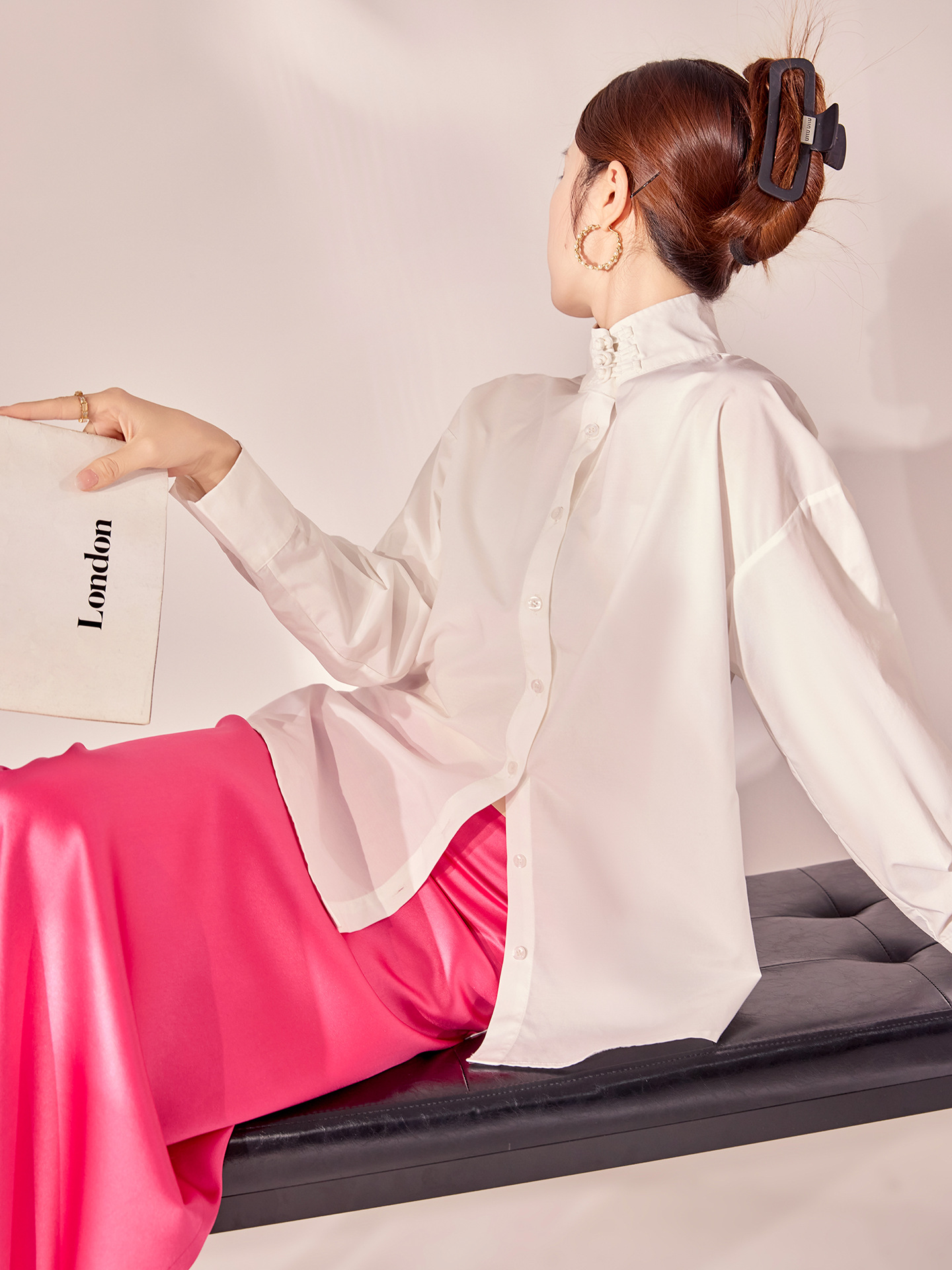 Áo sơ mi nữ phong cách Trung Hoa cổ đứng thiết kế nút hàng đầu mùa thu — áo sơ mi trắng, áo sơ mi màu xanh