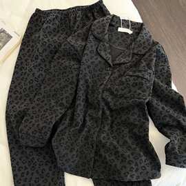 韩系ins慵懒风豹纹睡衣女秋冬季德绒保暖加厚长袖甜美家居服套装