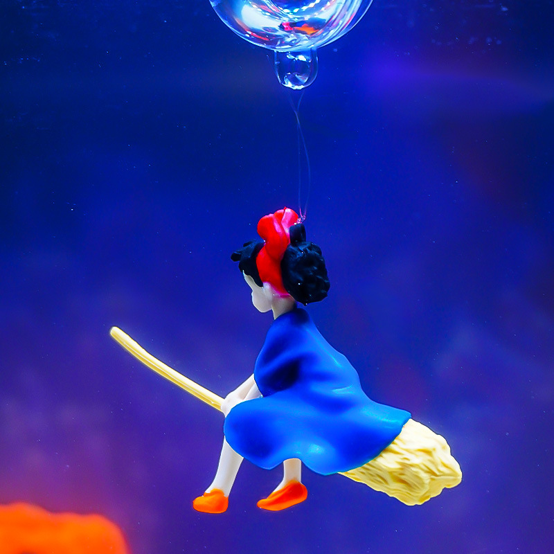 Pequeño tanque de peces paisaje decoración pequeño diablo viendo el tanque de peces buceo pequeña Hada bola transparente personaje azul hombre gordo