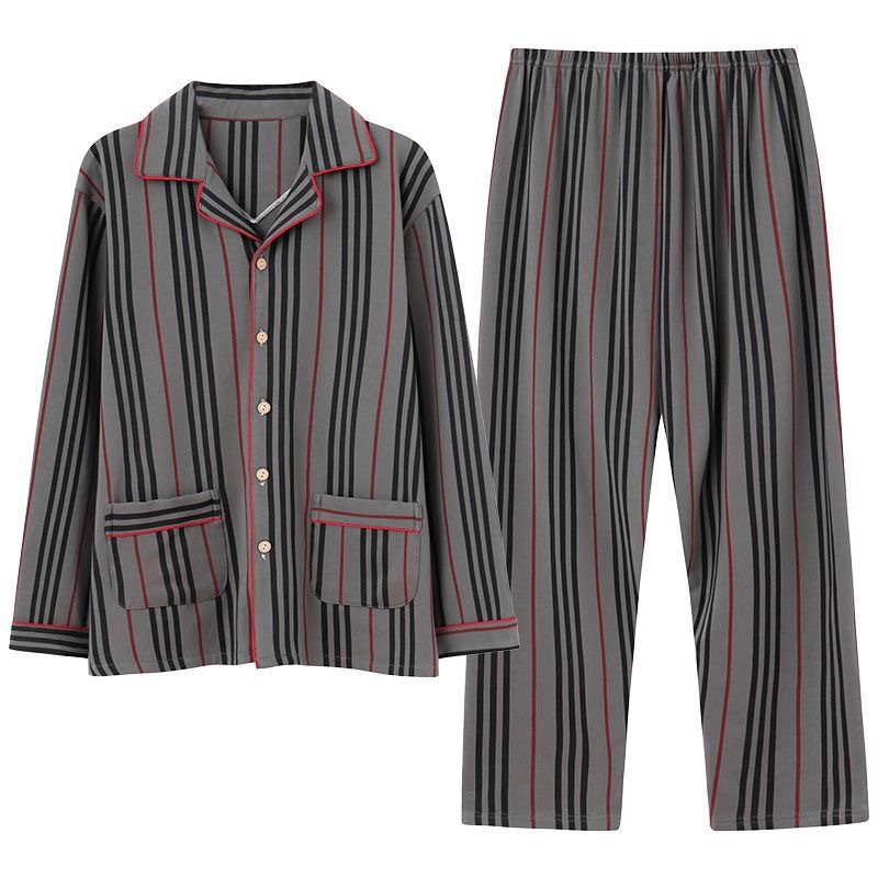 Pajamas de algodón para hombres primavera y otoño de manga larga para hombres de mediana edad otoño y invierno papá set de ropa para el hogar