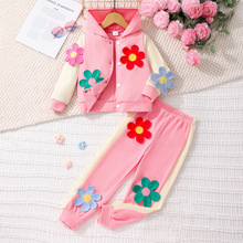 复中小童（女）两件套，立体花朵拼接连帽长袖卫衣套装