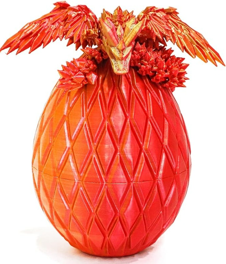 벽돌 용 알 날아다니는 용, 빨간색과 금색, 13cm 달걀 + 22.5cm 날아다니는 용