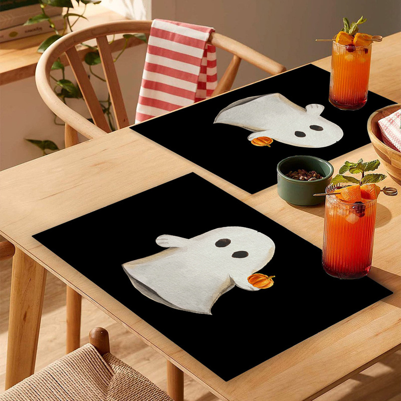 国境を越えた売れ筋ハロウィンプリントリネンプレースマット洋食レストランテーブルホーム断熱ナプキン滑り止めテーブルクロスマット|undefined
