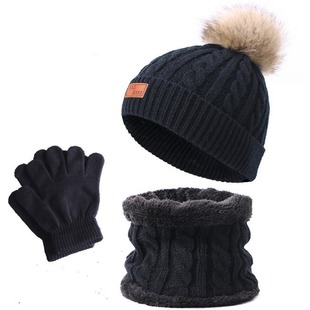 Cross-border new European and American children's hat scarf gloves three-piece autumn and winter new warm baby hat wholesale