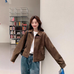 美拉德咖色春秋季外套女2025新款复古短款感韩系显瘦夹克上衣