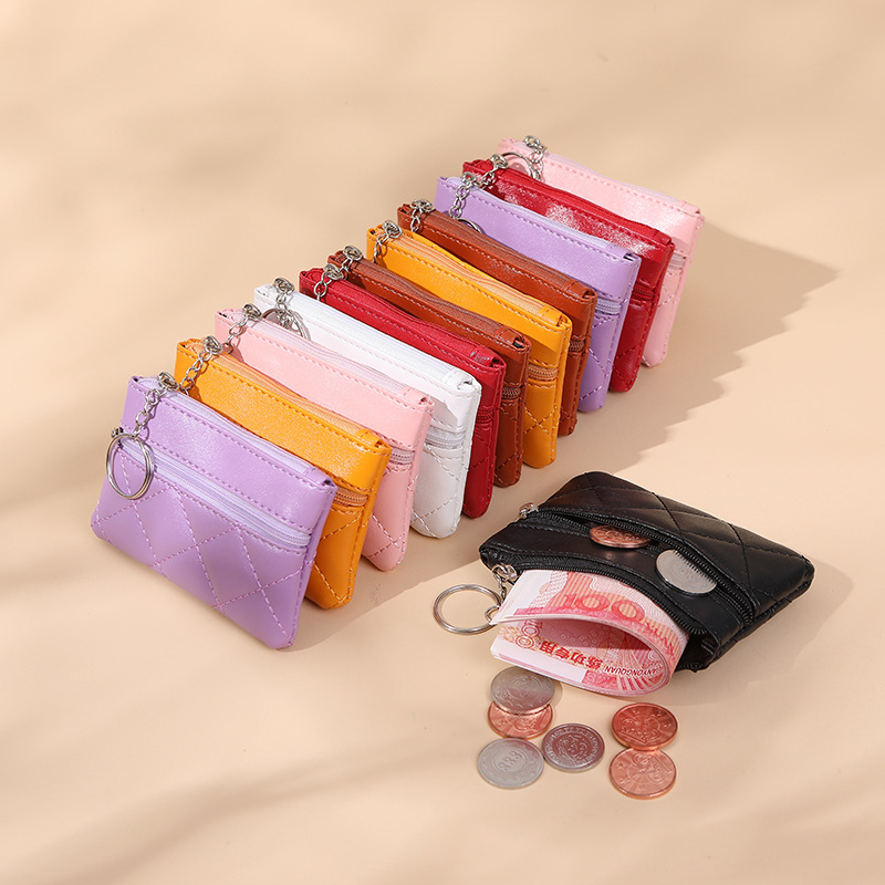 Mini ligero rombo llavero colgante monedero de la moneda de las mujeres de doble capa bolsillo de almacenamiento bolsa pequeña bolsa de lápiz labial bolsa