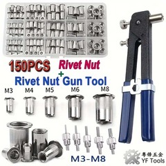 86pcs拉母枪套装螺母套餐86件套拉帽枪106pc手动拉铆枪镀白锌螺母