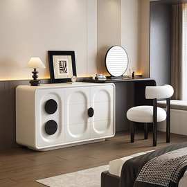 2025新款主卧室奶油风梳妆台斗柜一体现代简约轻奢高级床尾化妆桌
