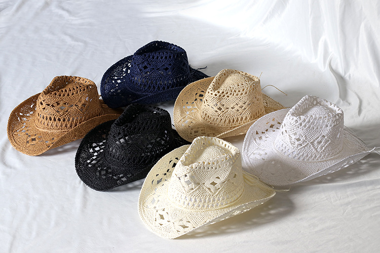 Unisexe Style Simple Couleur Unie Évider Sertissage Chapeau De Paille display picture 1