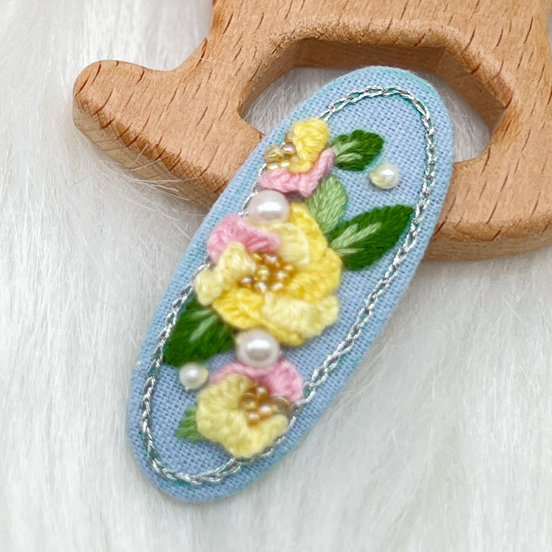 Lu bordado lindo gato perla coreano pinzas de pelo hechas a mano diy bordado creativo para chicas rotas flores pinzas de pelo lateral