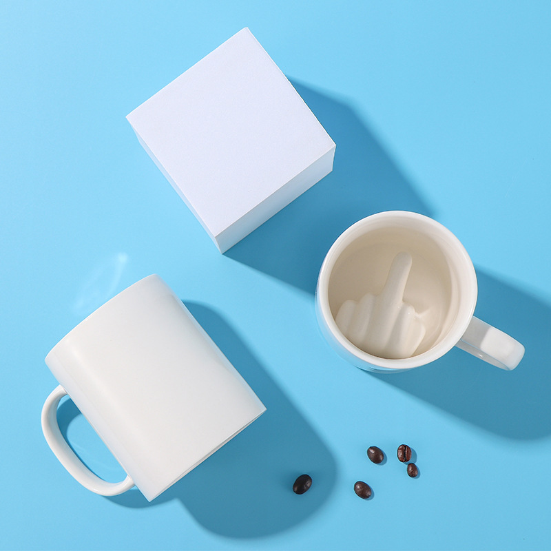 创意3D陶瓷杯搞怪中指杯手指杯新奇马克杯咖啡杯白色情侣杯嘲讽杯