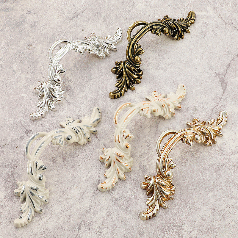 Bronze handle European carved cabinet wardrobe handle simple retro long handle hand-drawn drawer single hole small handle