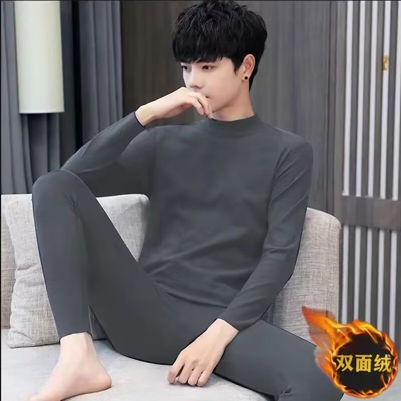 Double-sided Velvet Thermal Underwear suit Men's fleece-lined Thickened Cold-proof Autumn Clothes Autumn Trousers Pajamas Winter Slim-fit Interior