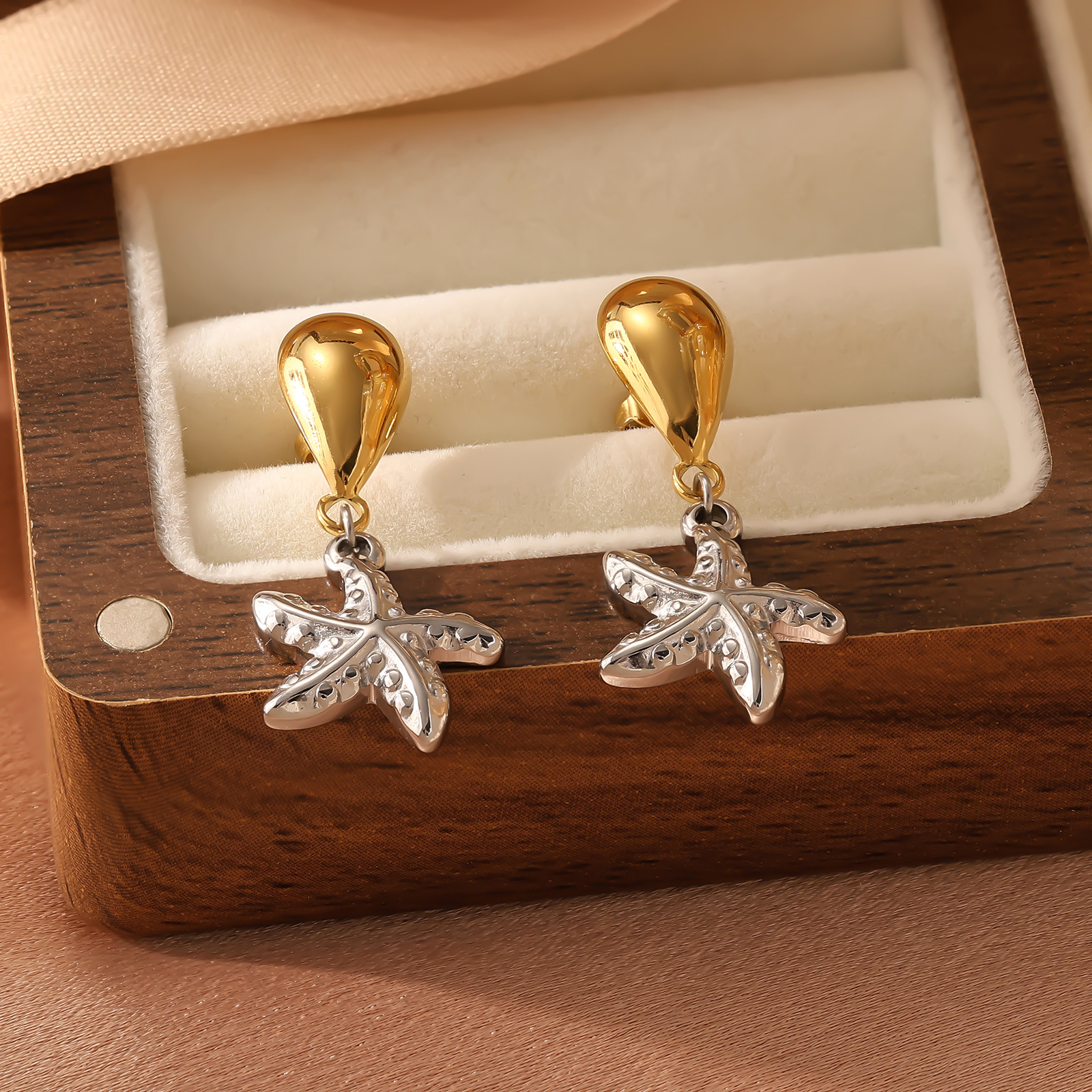 8g Weight Titanium Steel Ear Needle Material Drop Earrings Classification 1 Pair Quantity Holiday, Daily Occasion Titanium Steel Material Starfish Pattern All Seasons Season Women's Gender Plating Design Vacation, Classic Style Style 1 Pair Vacation Classic Style Starfish Plating Titanium Steel Drop Earrings 4