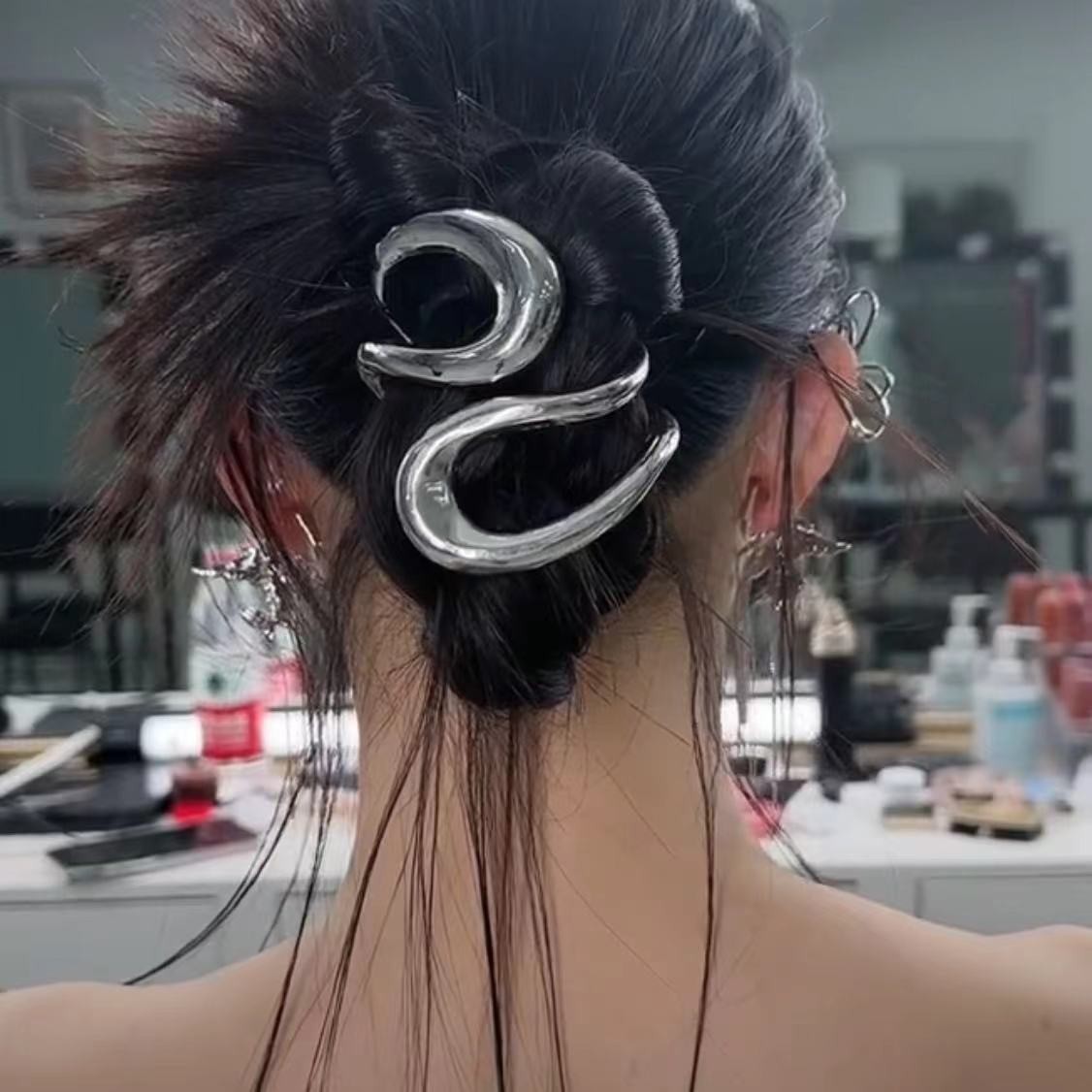 歐美小眾金屬幾何線型彈簧素圈髮夾女輕奢高級感簡約精緻一款多戴