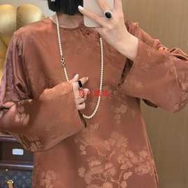 上衣老缎早秋轻奢时尚复古南油新中式百搭重工休闲桑蚕丝