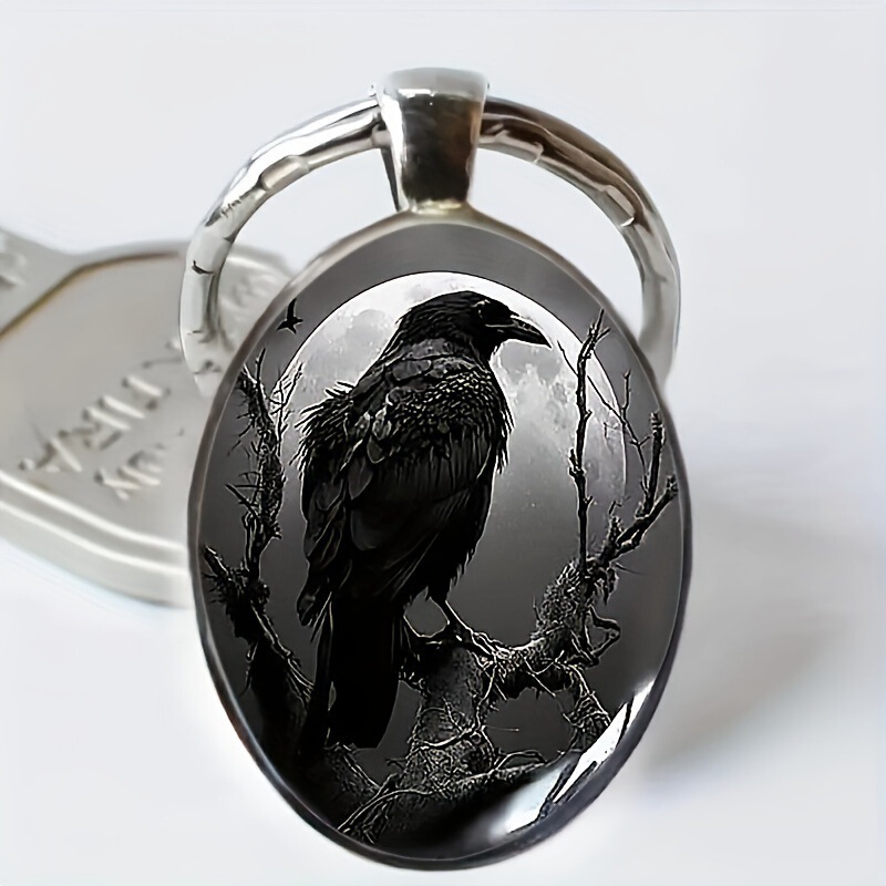 Cross-border fashion new creative hip-hop animal crow gray men's alloy oval key chain jewelry wholesale