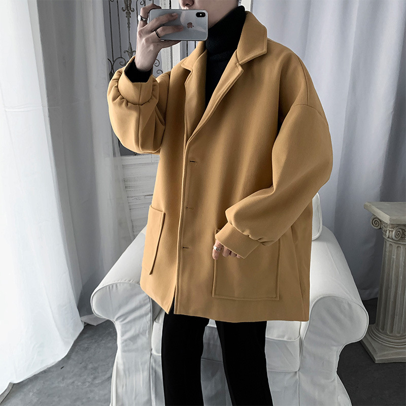 Otoño e invierno trench coat estilo coreano de los hombres de longitud media de Hong Kong estilo traje nuevo Ruan guapo abrigo de lana