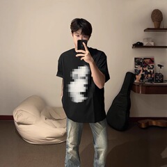 クロスボーダーアメリカンハイストリートブラック半袖Tシャツメンズ夏新作多用途インスリムシンプル半袖トップ