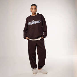 圆领抬头字母印花卫衣外套女秋冬季保暖加厚套装松弛感穿搭一整套