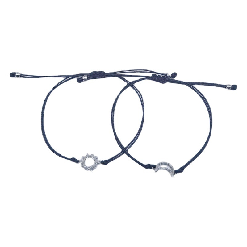 Transfronterizo Amazon nuevo PIN pareja tarjeta pulsera europea y americana aleación Luna Sun cera alambre trenzado tarjeta pulsera