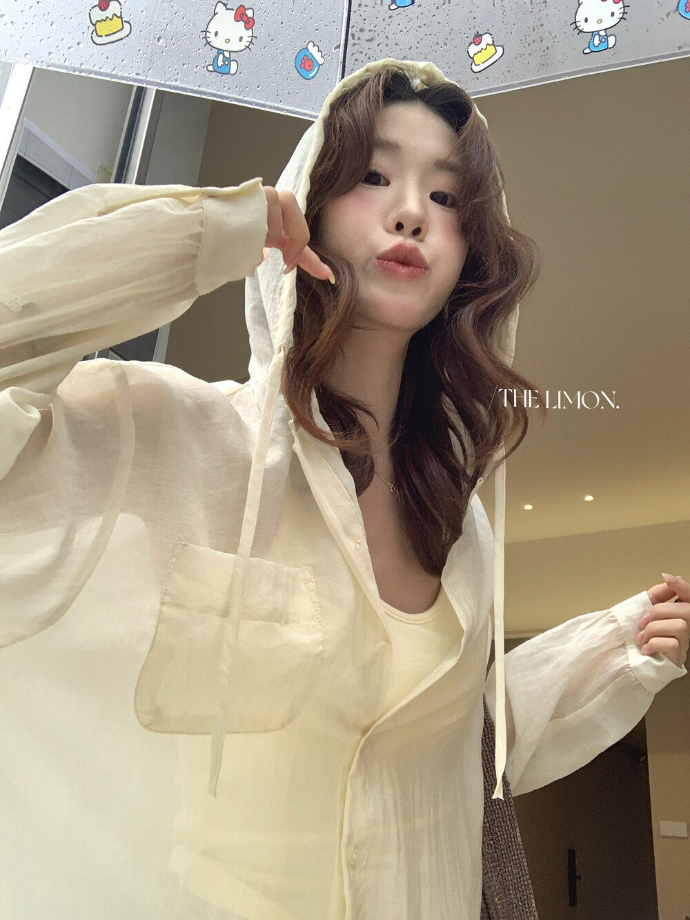 Áo chống nắng nữ dáng dài, tay ngắn, có mũ, phong cách Hàn Quốc, chất liệu mỏng nhẹ mùa hè — Trang chủ, màu trắng, Bột cam, màu xám chi tiết 19