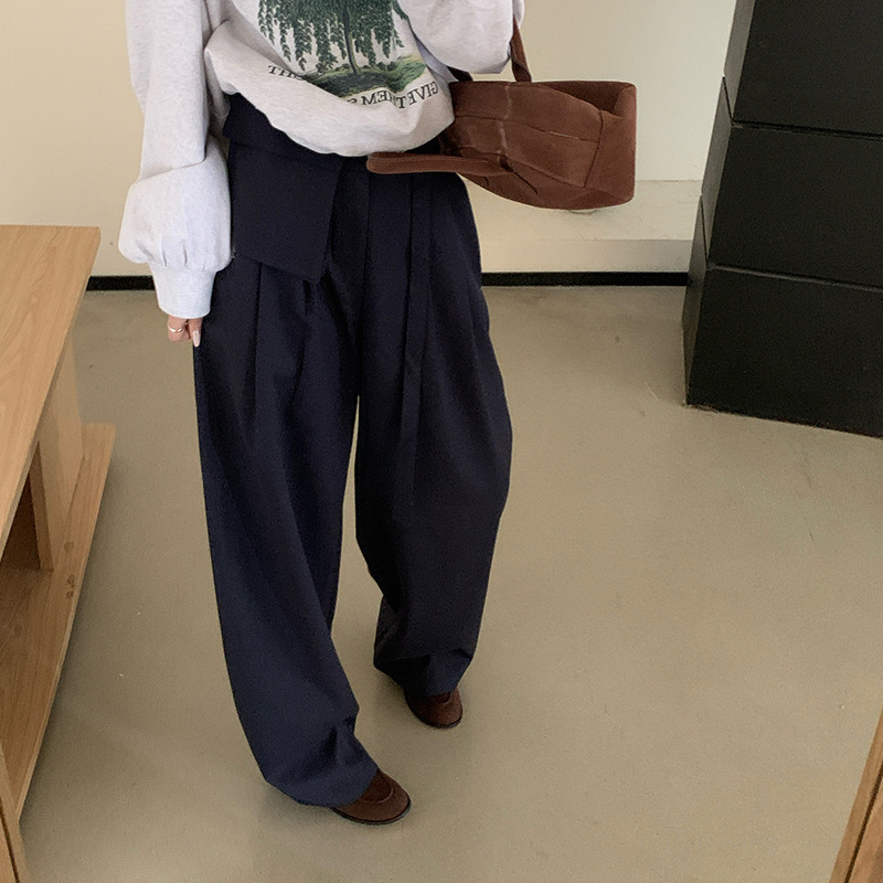 韩国东大门2025秋季新款松弛感简约休闲高腰显瘦带腰包西装长裤女|undefined